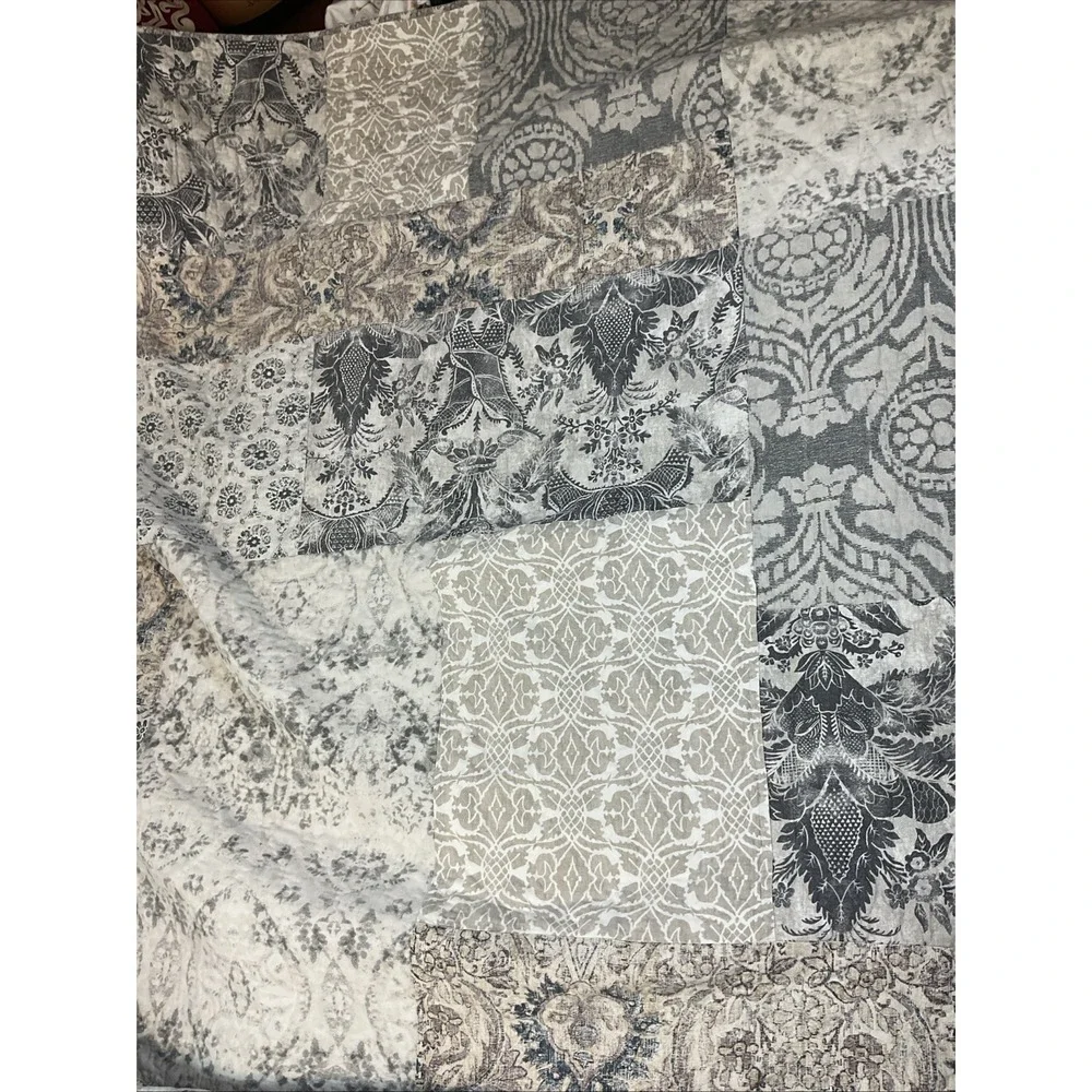 Pottery Barn Tessa Damask Patchwork Quilt KING size HTF RARE neutrals
